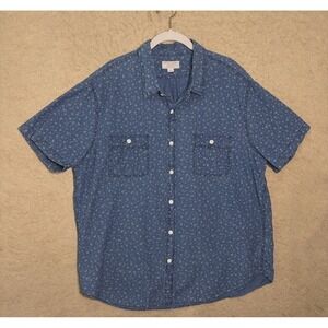 Wallace & Barnes Chambray Denim Shirt Mens 2XL XXL Blue Circle Print Pockets